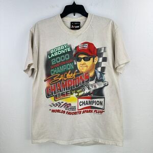 Vtg Bobby Labonte Chase Authentics T-shirt Mens M White Champion Spark Plugs Y2K